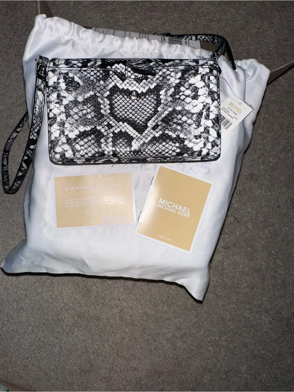MICHAEL Michael Kors Black and White Snake-Print Crossbody Wallet